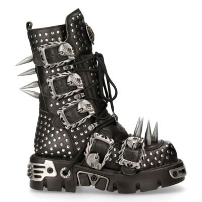 New Rock 1535-S1 Black Punk High Boots With Metal Spikes