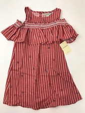 Lucky Brand Little Girl's 4/5 Cold Shoulder Ruffle Dress Striped Americana New