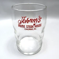 Vintage Johnnys Prime Steak House Chicago Glass Cup Restaurant Souvenir Advert
