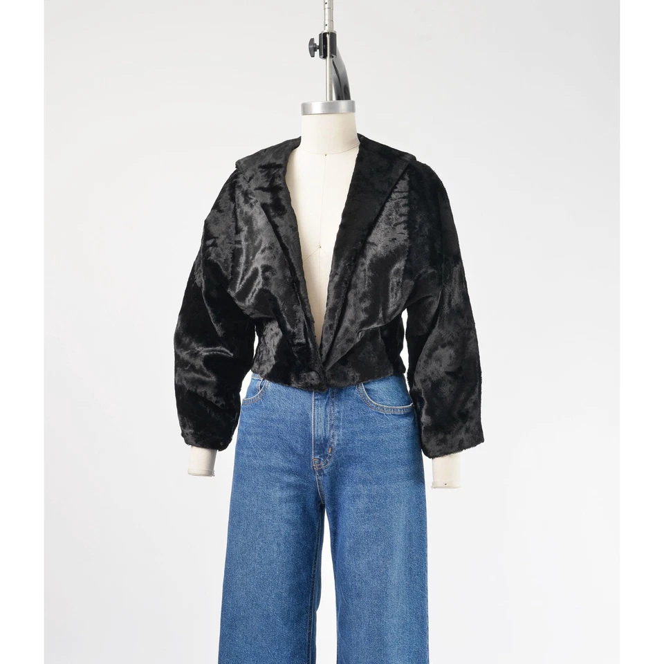 Chaqueta corta vintage años 50 60 negra de piel sintética manga Dolman cuello en V profundo S M Foto 2 de 4