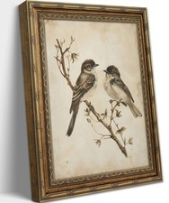 Vintage Gold Framed Wall Art Neutral Summer Bird Wall Art Vintage Botanical B...