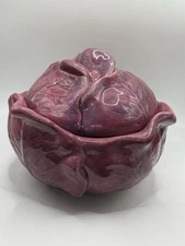 Vintage Holland Mold Purple Cabbage Covered Casserole Dish Red Euc