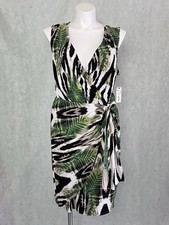 Worthington Women’s 1X Faux Wrap Dress Green Black Leaf Print Sleeveless NWT