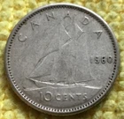 1960 Canada 10 Cents 80% Silver KM #51