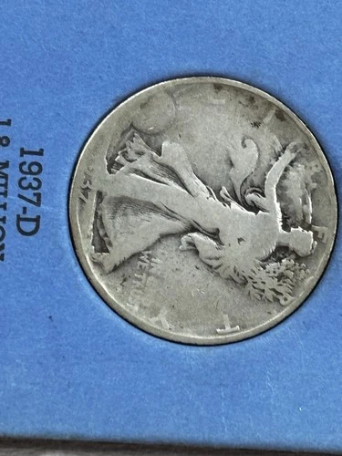 1937-D 50C Walking Liberty Half Dollar 90% Silver Good Details#4534