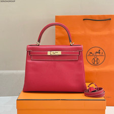 Hermes Red Gold Kelly28 Epsom Top Handle Bag For Women