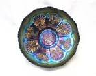 Fenton Carnival Glass Peacock & Grape Blackberry Exterior 8" Light Blue Bowl ECU