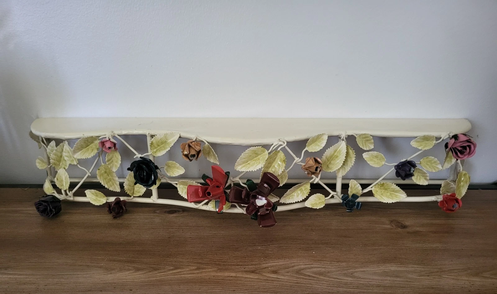 Vintage Italian Toleware Wall Mount Shelf Metal Florals 30.5" L X 7"W X 5" Ht