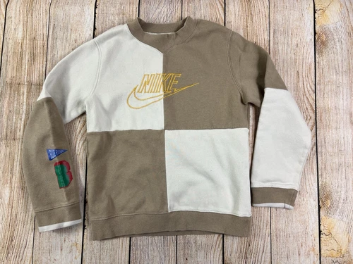 OFF WHITE Felpa girocollo Nike ragazzo color block blu nastro pullover bianco marrone medio