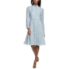 Mikael Aghal Blue Floral Midi Tie Back Dress Size 4