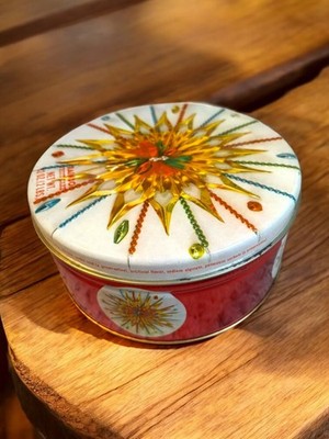 Vintage MCM Christmas Star Tree Topper Empty Cookie Tin Can  Grandmas Fruitcake