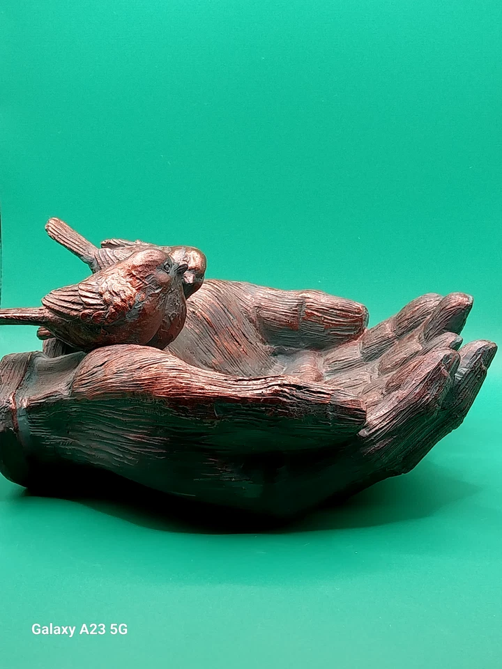 3 Love Birds-on Manos Abiertas-9 Pulgadas Resina-Mesa Alimentador de Pájaros-Llave-Candy Plato Bowl Foto 4 de 4