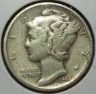 1944-S MERCURY 90% SILVER DIME (Very Fine Details)
