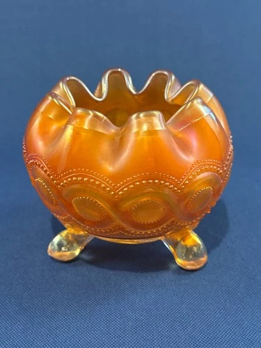 Antique Northwood Glass marigold carnival glass rose bowl BEADED CABLE c.1909+