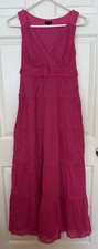 Talbots Maxi Dress Long V Neck Pullover Sleeveless Size 4 Hot Pink Empire Waist