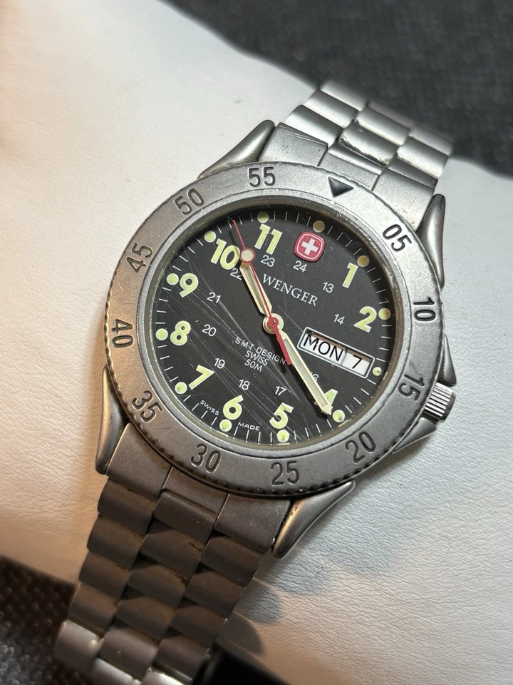 Swiss Army Wenger Men 38mm Watch 50M,Military Time,Day/Date,Matte Stainless - Image 2 of 4