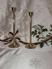 Two Vintage Solid Brass Candlesticks 9 and 8 Inch made in Taiwan
