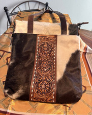 American Darling Hair-On Cowhide Hand Carved Zip Tote Bag Brown/Black/White