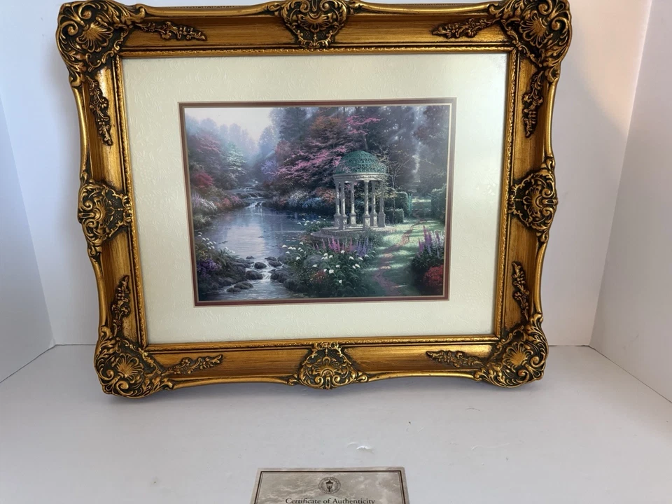 Impresión artística certificada Thomas Kinkade Garden of Prayer sin resplandor bellamente enmarcada Foto 3 de 4