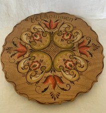 Vintage Norwegian Rosemaling Hand-Painted Wood Wall Plaque