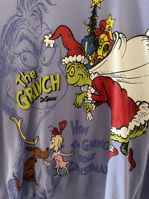 The Grinch Dr. Seuss Christmas Graphic Crewneck Sweatshirt XXL Lavender Pullover