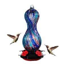 Hummingbird Feeder for Outdoors Hanging, Hand Blown Glass 24 OZ Capacity Humm...