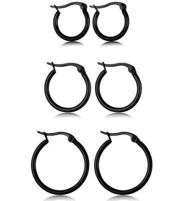Jstyle 3 Pairs Stainless Steel Hoop Earrings Set Cute 12 millimeters, black