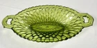 Green Depresion Glass Oval Bowl W/Handles Candy / Nut Dish