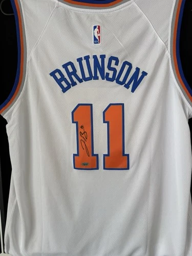 Jalen Brunson Autographed White Knicks Basketball Jersey TSA Certified