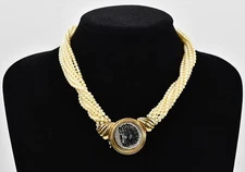 Chaumet Pearl Choker Necklace Carved Cameo Black Onyx Horse Head & Diamond Halo