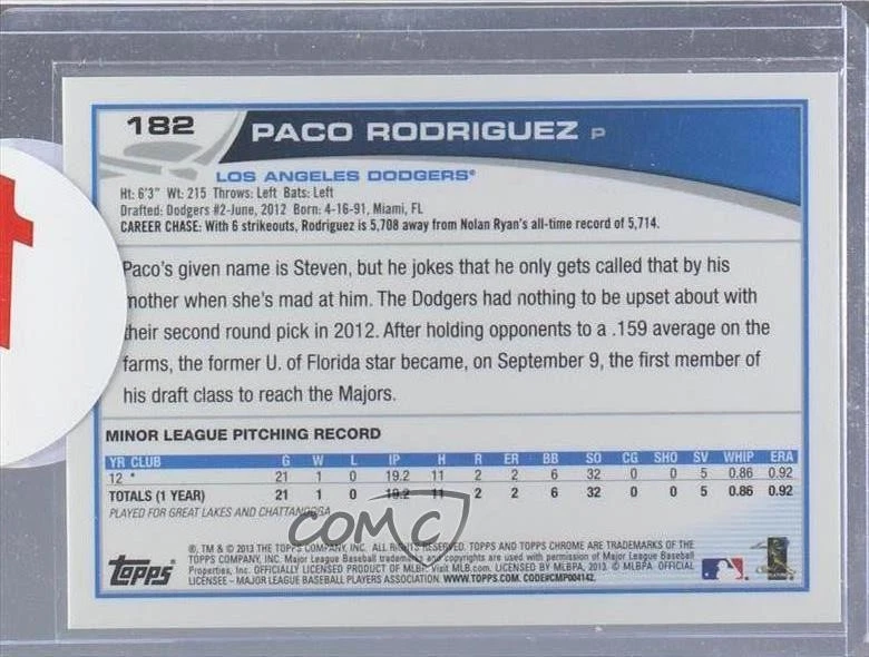 2013 Topps Chrome Rookie Auto Paco Rodriguez #182 Auto RC - Image 2 of 2