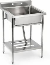 Stainless Steel Utility Sink Free Standing Single Bowl Kitchen Sink 28x24x40"