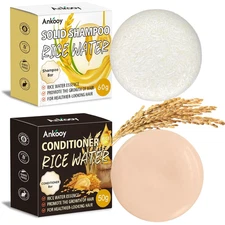 2 Pack Rice Water Bar Shampoo and Conditioner Set, High Protein for Damaged Hair