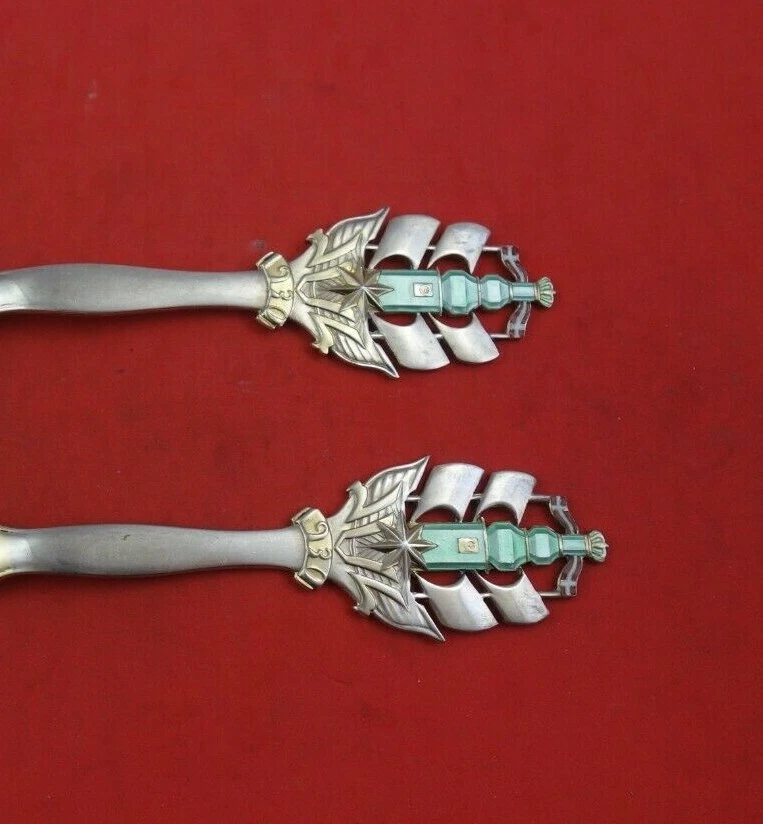 Christmas by A. Michelsen Sterling Silver Fork and Spoon Set 2pc 1930 Vermeil - Image 3 of 3
