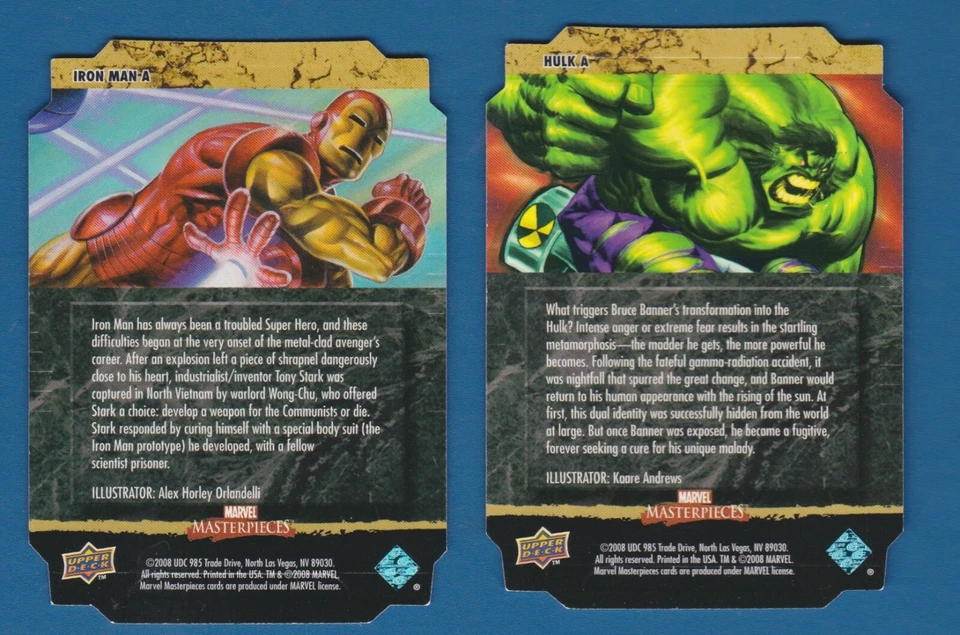 HULK and IRON MAN Die-Cut Cards | 2008 Marvel Masterpieces 2  #Iron Man A #HulkA - Image 2 of 2