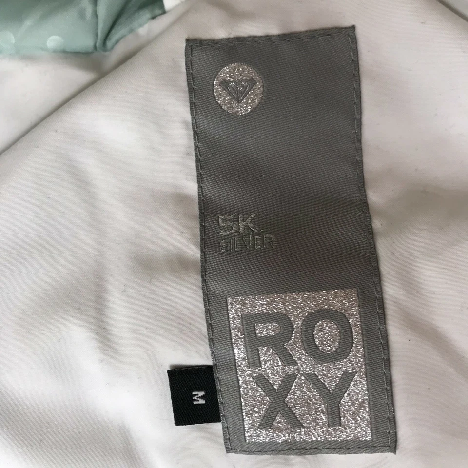 ROXY Parka Winter Coat Insulated Full Zip Hooded White Green Turquoise Teen Med - Image 3 of 4