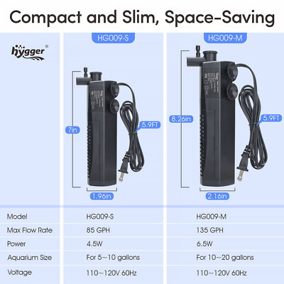 hygger Aquarium Fish Tank Filter Aqua Internal Submersible Water Pump 3-10-20Gal