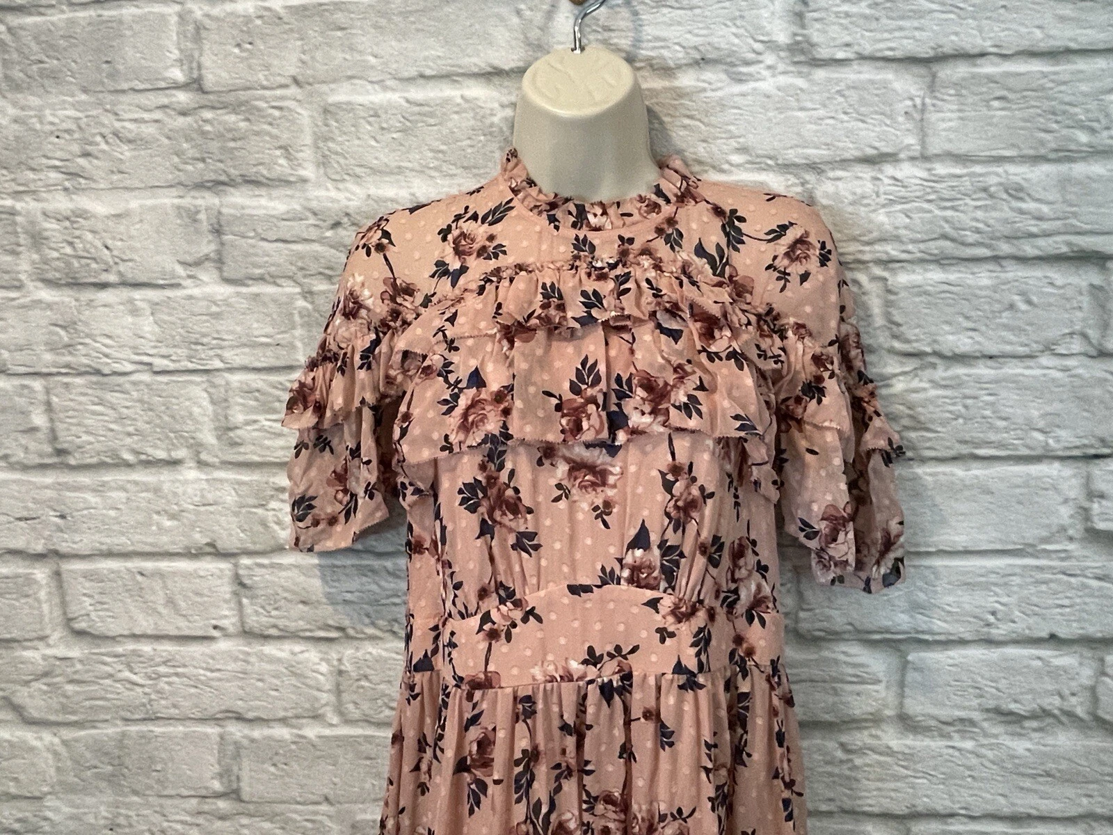 Mini abito donna Kate Spade rosa floreale seta prateria rosa clip volant nuovo con etichette taglia 8