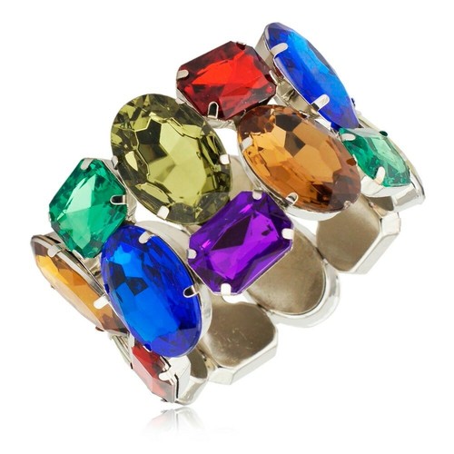 Stretch silver plated bracelet with resin crystal gemstones - Picture 24 of 27