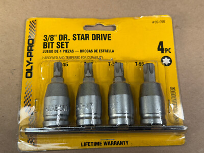 NOS Oly-Pro 4 Piece Star Torx Bit Set 3/8'' drive T45 T47 T50 T55 - Model 09-0920