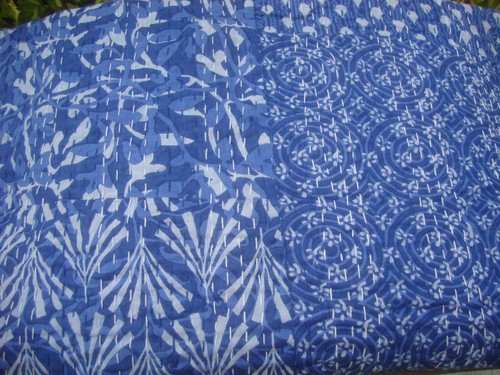 Blue Handmade Indigo Kantha Quilt Indian Cotton Hand Block Print Throw Bedspread - Picture 8 of 13