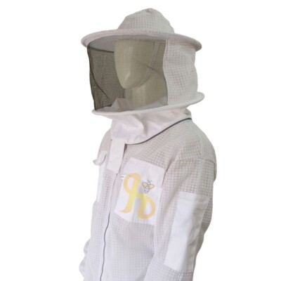 3 Layer Full Ventilated Beekeeping Protective Jacket Round Cap, White,  Large