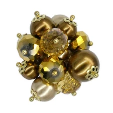 Fashion Beads Pearls Cluster Cocktail Ring Jewelry Brown Crystal Adjustable Size