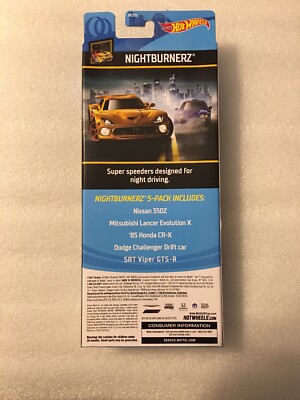 Hot Wheels Nightburnerz 2018/5 Pack Honda crx/nissan 350z/dodge
