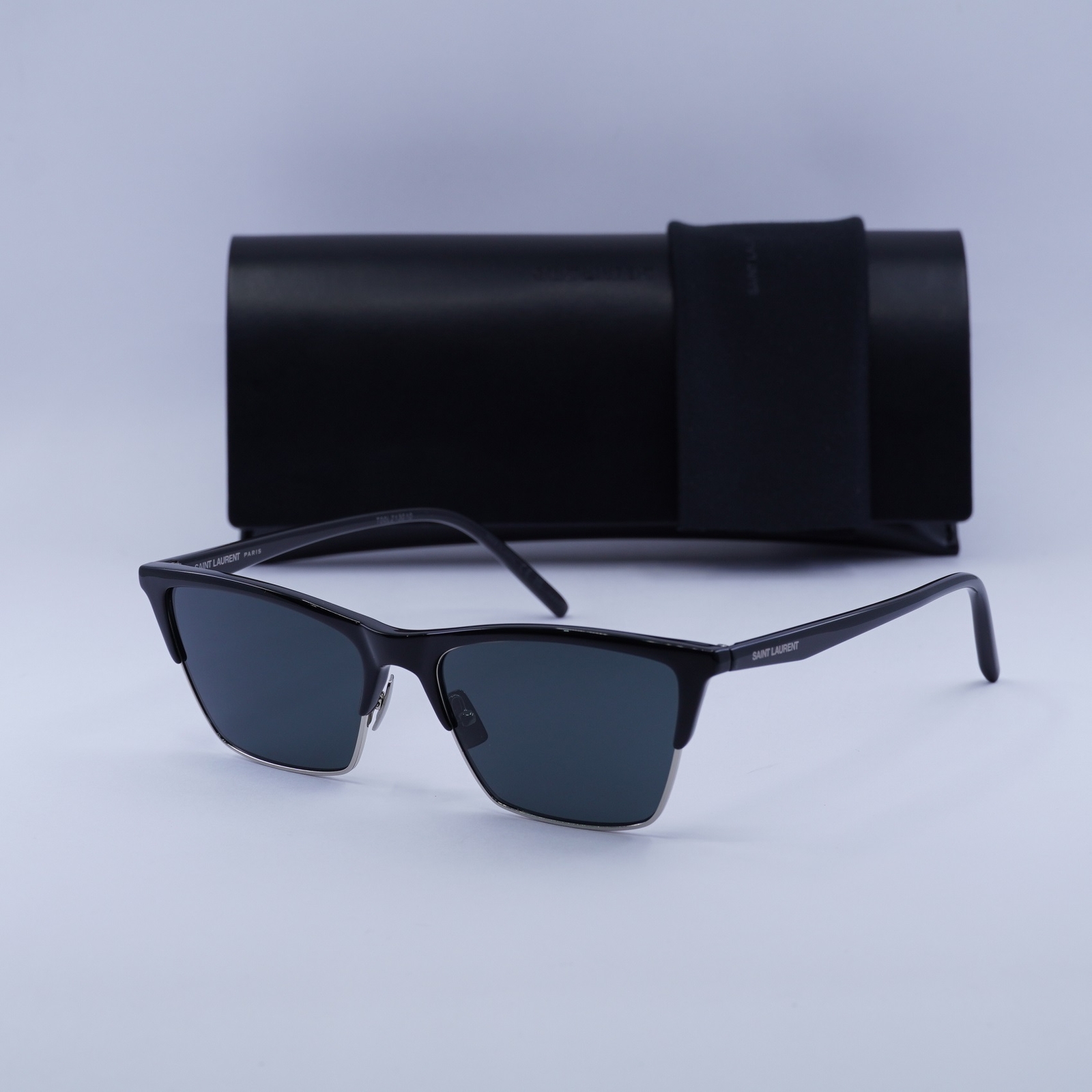 Occhiali da sole Saint Laurent SL767 002 nero lucido argento grigio scuro 55 16 145 nuovi...