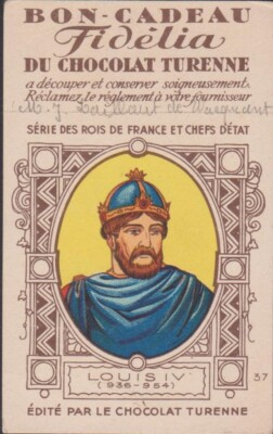 ANTIQUE CHROME GIFT VOUCHER FIDELIA CHOCOLATE TURENNE/SERIES KINGS OF FRANCE LOUIS IV