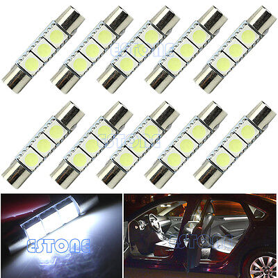 10X White T6 5050 29mm 3-SMD LED Bulb For Car Sun Visor Vanity Mirror Fuse Light