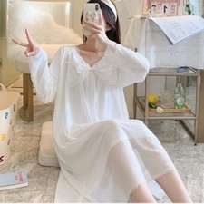 Donna Pizzo Fiocco Camicia da Notte Lolita Biancheria Lungo Vestito Retrò