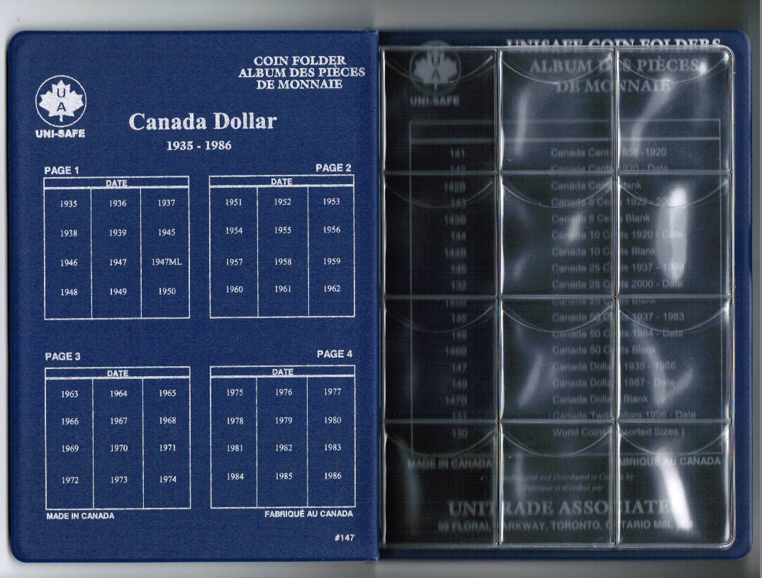 UniSafe Canadian Canada 1 Dollar Coin Collection Album Folder 1935