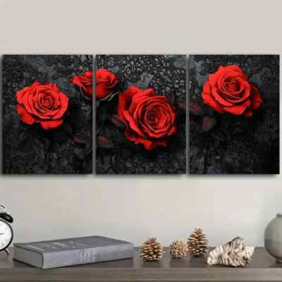3pcs Gothic red rose Art Painting Metal Print  Ready to Hang Art